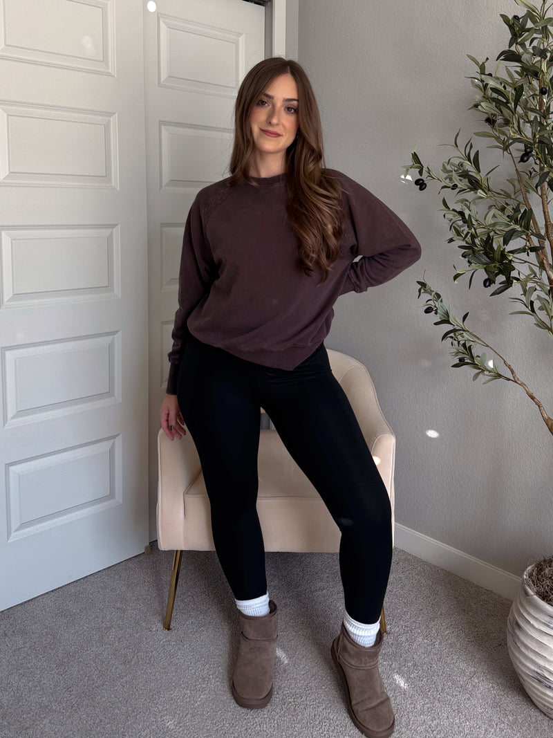 Chestnut Mineral Wash Lace Cotton Pullover (Espresso)