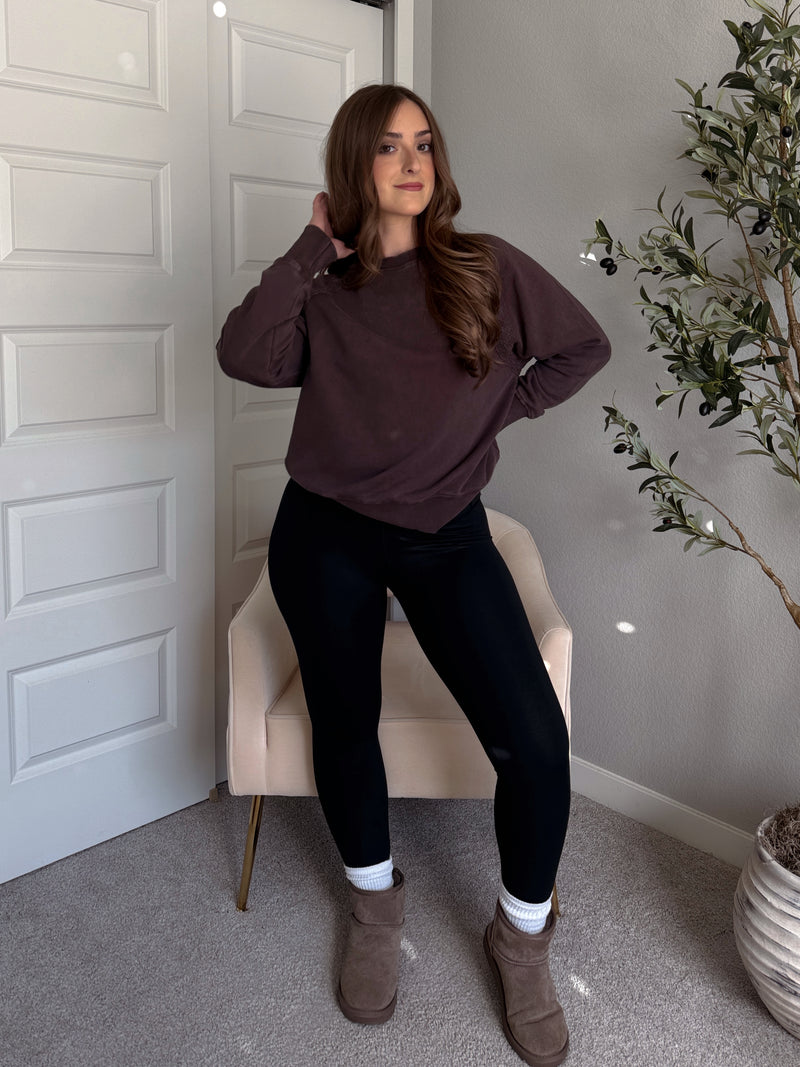 Chestnut Mineral Wash Lace Cotton Pullover (Espresso)