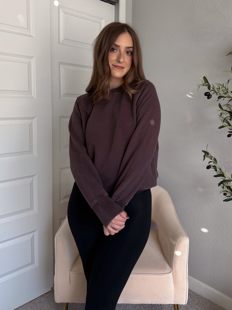Chestnut Mineral Wash Lace Cotton Pullover (Espresso)