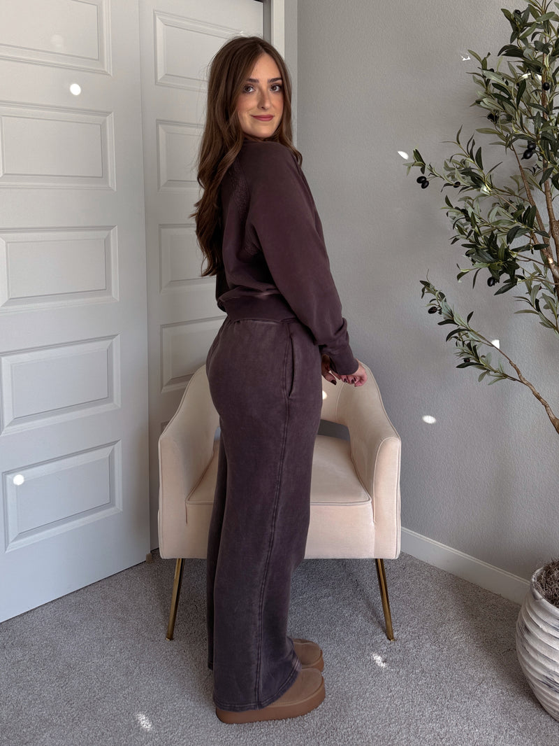 Chestnut Mineral Wash Lace Cotton Pullover (Espresso)