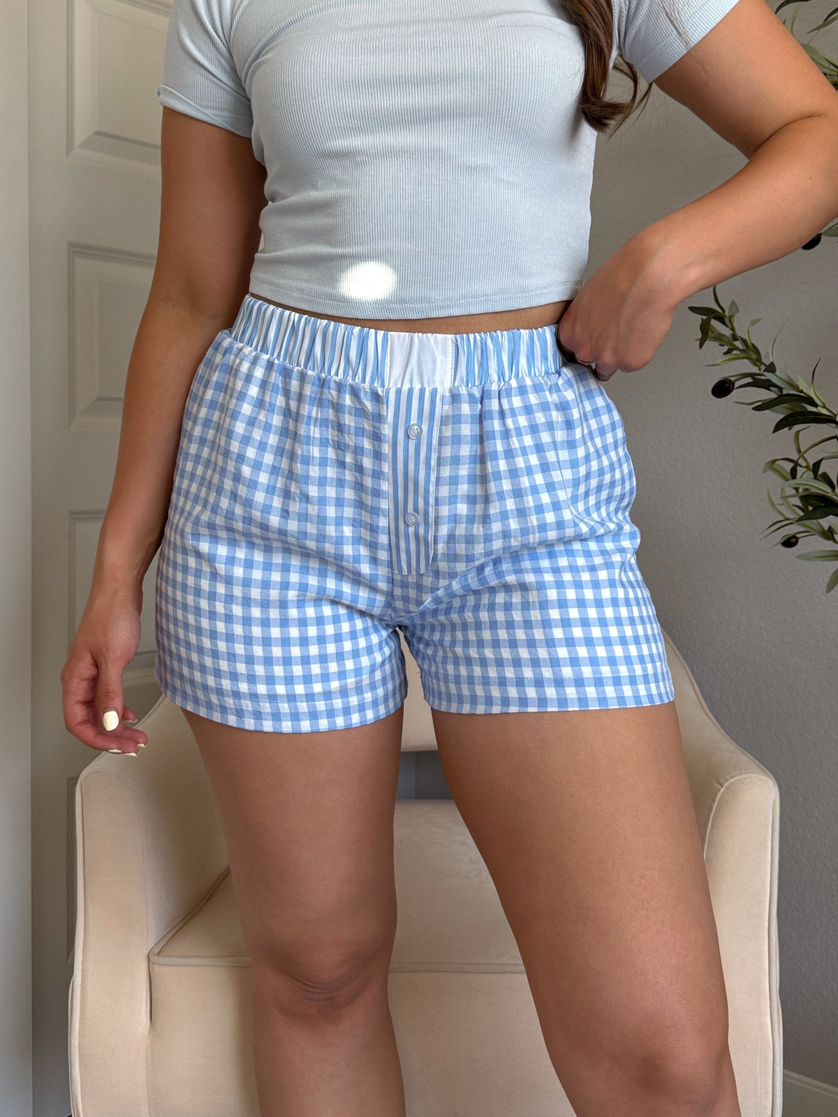 Cheyenne Gingham Boxer Shorts (Blue)