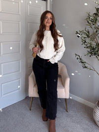 Claire Textured Crew Neck Cardigan (Ivory)