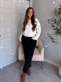 Claire Textured Crew Neck Cardigan (Ivory)