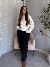 Claire Textured Crew Neck Cardigan (Ivory)