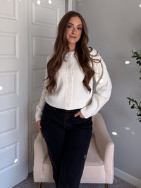 Claire Textured Crew Neck Cardigan (Ivory)