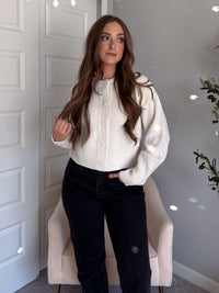 Claire Textured Crew Neck Cardigan (Ivory)