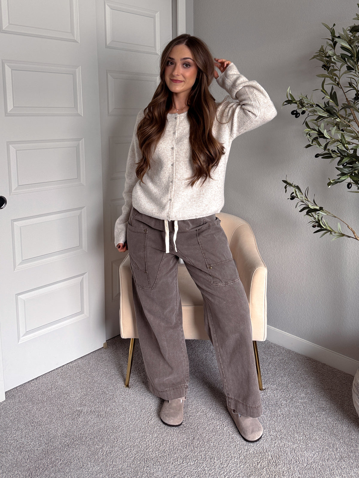 Clara Relaxed Fit Ribbed Cardigan (Oatmeal)