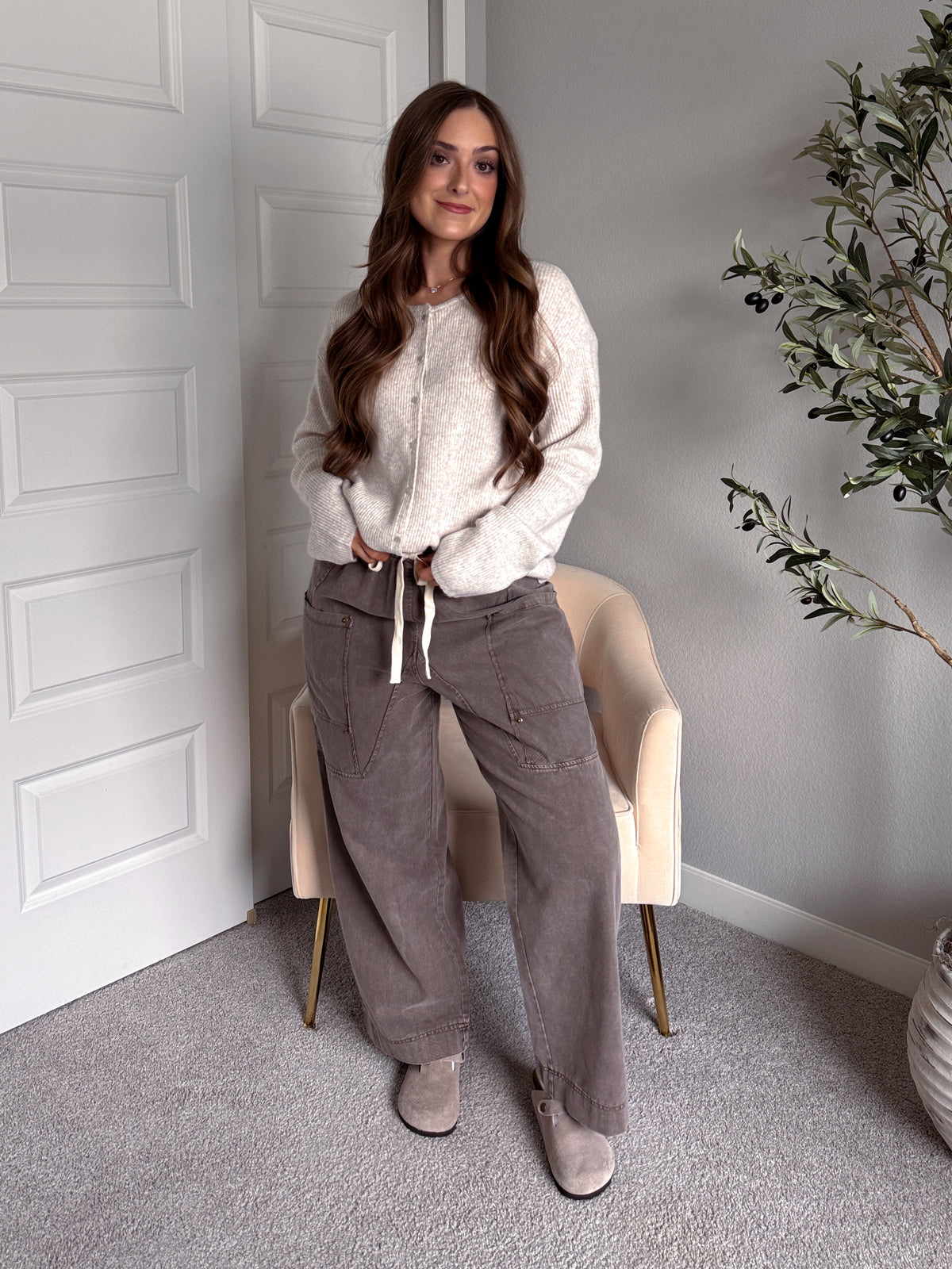 Clara Relaxed Fit Ribbed Cardigan (Oatmeal)