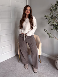 Clara Relaxed Fit Ribbed Cardigan (Oatmeal)