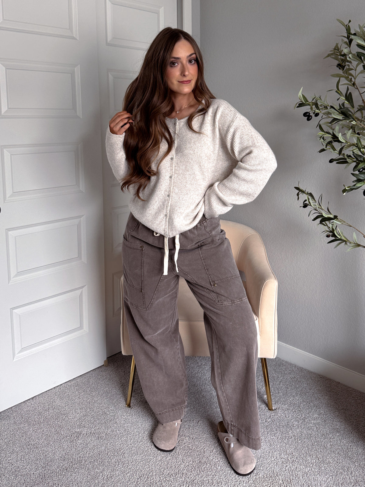 Clara Relaxed Fit Ribbed Cardigan (Oatmeal)