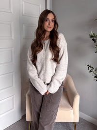 Clara Relaxed Fit Ribbed Cardigan (Oatmeal)