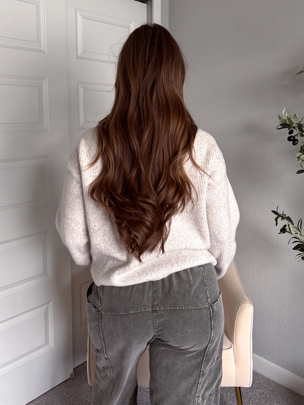 Clara Relaxed Fit Ribbed Cardigan (Oatmeal)