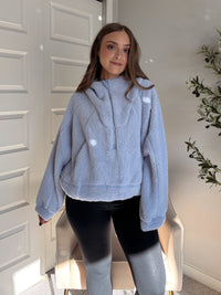 Cloudline Quarter Zip Hooded Sherpa Jacket (Lavender Blue)