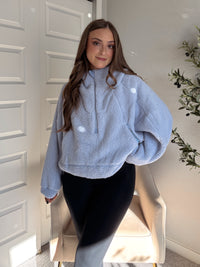 Cloudline Quarter Zip Hooded Sherpa Jacket (Lavender Blue)