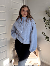 Cloudline Quarter Zip Hooded Sherpa Jacket (Lavender Blue)