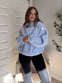 Cloudline Quarter Zip Hooded Sherpa Jacket (Lavender Blue)