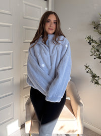 Cloudline Quarter Zip Hooded Sherpa Jacket (Lavender Blue)