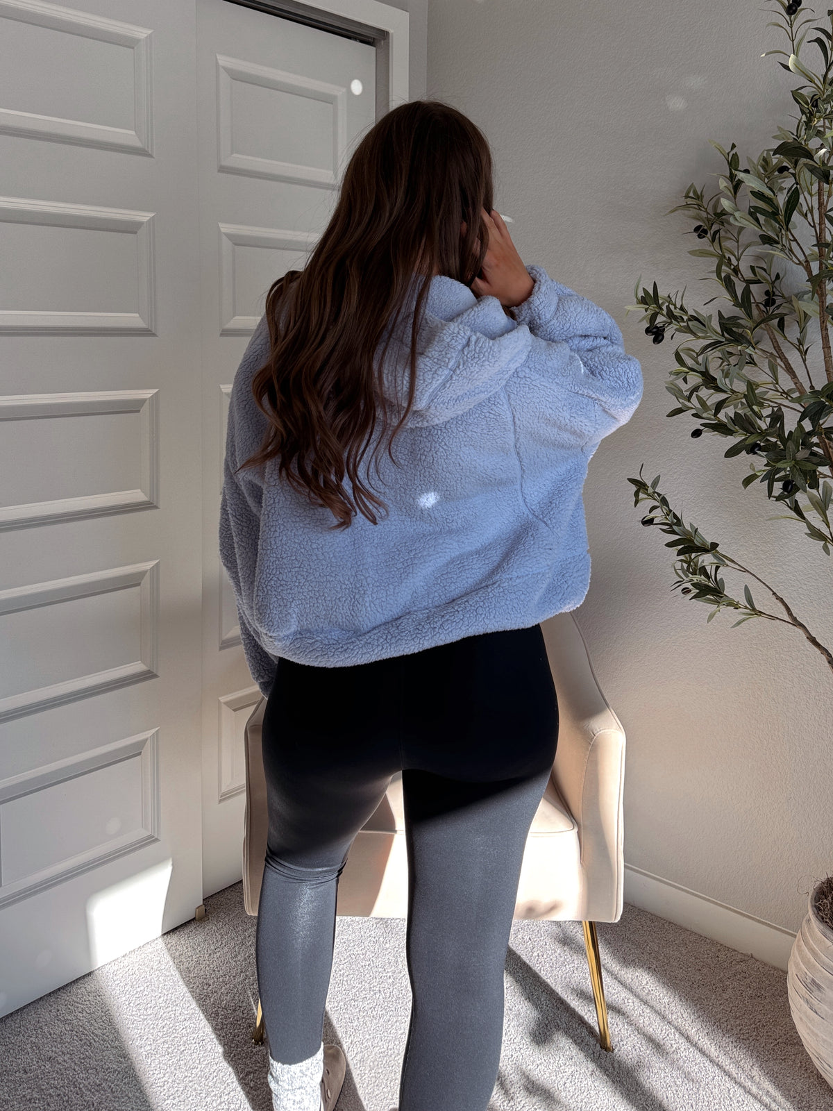 Cloudline Quarter Zip Hooded Sherpa Jacket (Lavender Blue)