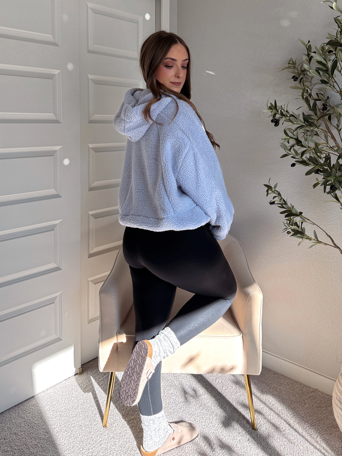 Cloudline Quarter Zip Hooded Sherpa Jacket (Lavender Blue)