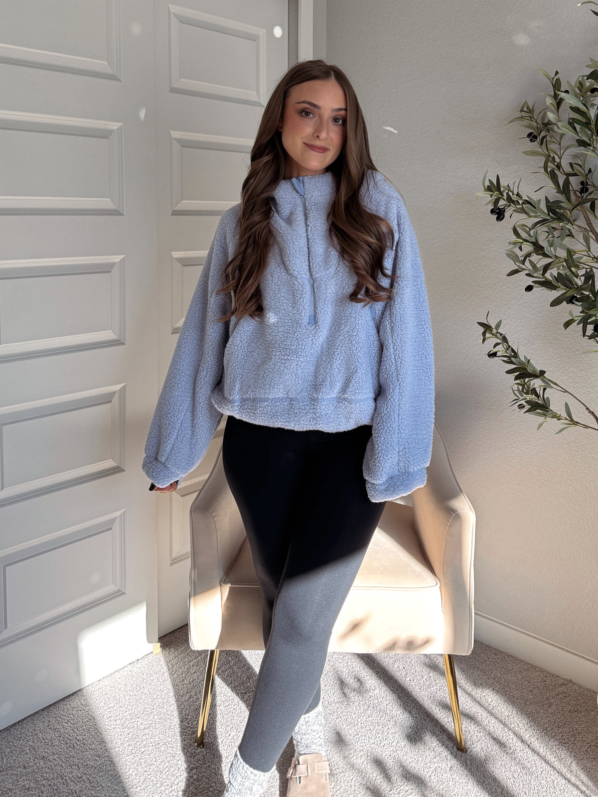 Cloudline Quarter Zip Hooded Sherpa Jacket (Lavender Blue)