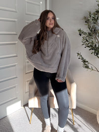 Cloudline Quarter Zip Hooded Sherpa Jacket (Stone Taupe)