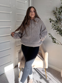 Cloudline Quarter Zip Hooded Sherpa Jacket (Stone Taupe)