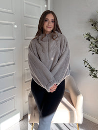 Cloudline Quarter Zip Hooded Sherpa Jacket (Stone Taupe)