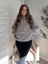 Cloudline Quarter Zip Hooded Sherpa Jacket (Stone Taupe)