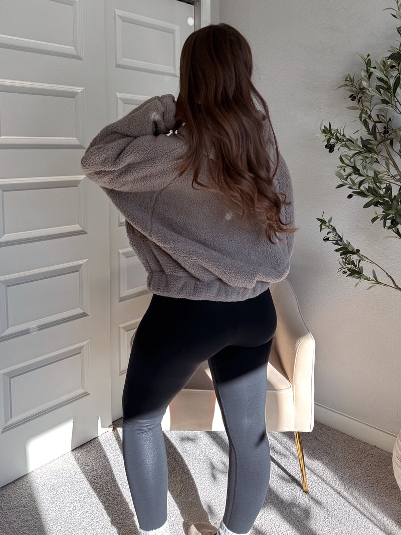 Cloudline Quarter Zip Hooded Sherpa Jacket (Stone Taupe)