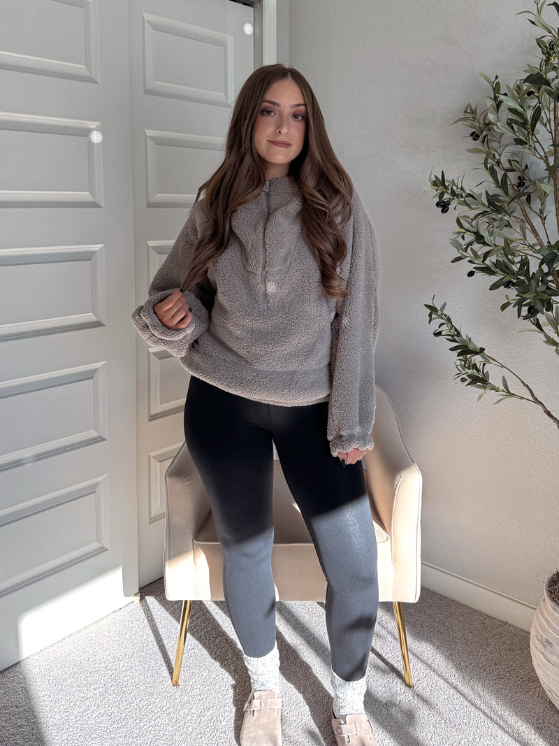 Cloudline Quarter Zip Hooded Sherpa Jacket (Stone Taupe)