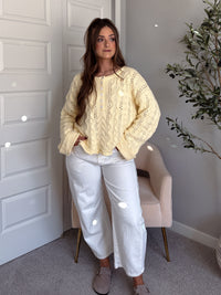 Clover Cable Knit Pullover Sweater (Butter Yellow)