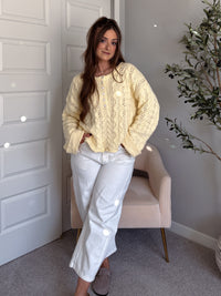 Clover Cable Knit Pullover Sweater (Butter Yellow)