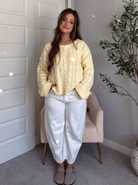 Clover Cable Knit Pullover Sweater (Butter Yellow)