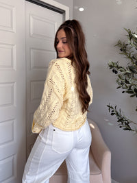 Clover Cable Knit Pullover Sweater (Butter Yellow)