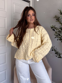 Clover Cable Knit Pullover Sweater (Butter Yellow)