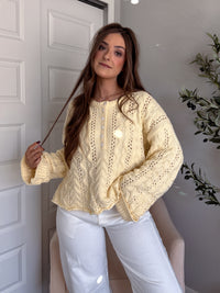 Clover Cable Knit Pullover Sweater (Butter Yellow)