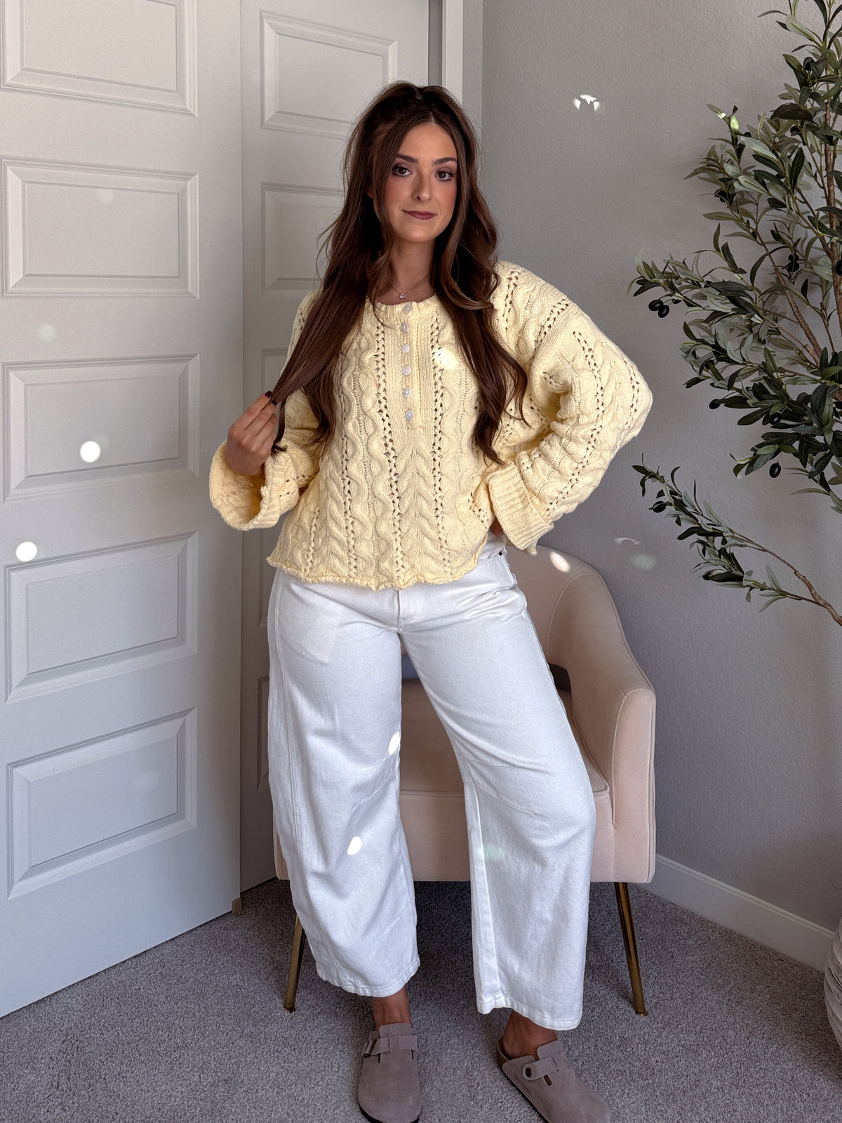 Clover Cable Knit Pullover Sweater (Butter Yellow)