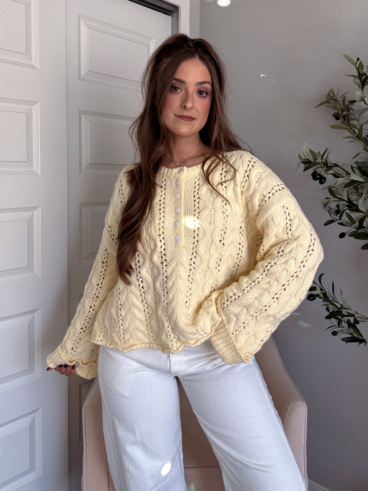 Clover Cable Knit Pullover Sweater (Butter Yellow)