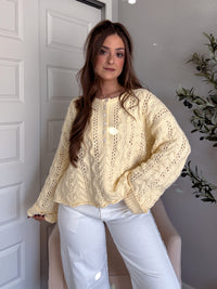 Clover Cable Knit Pullover Sweater (Butter Yellow)