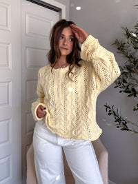 Clover Cable Knit Pullover Sweater (Butter Yellow)