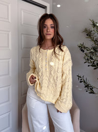 Clover Cable Knit Pullover Sweater (Butter Yellow)
