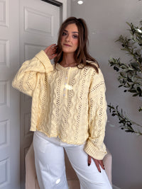 Clover Cable Knit Pullover Sweater (Butter Yellow)