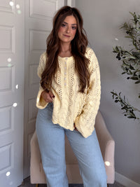 Clover Cable Knit Pullover Sweater (Butter Yellow)