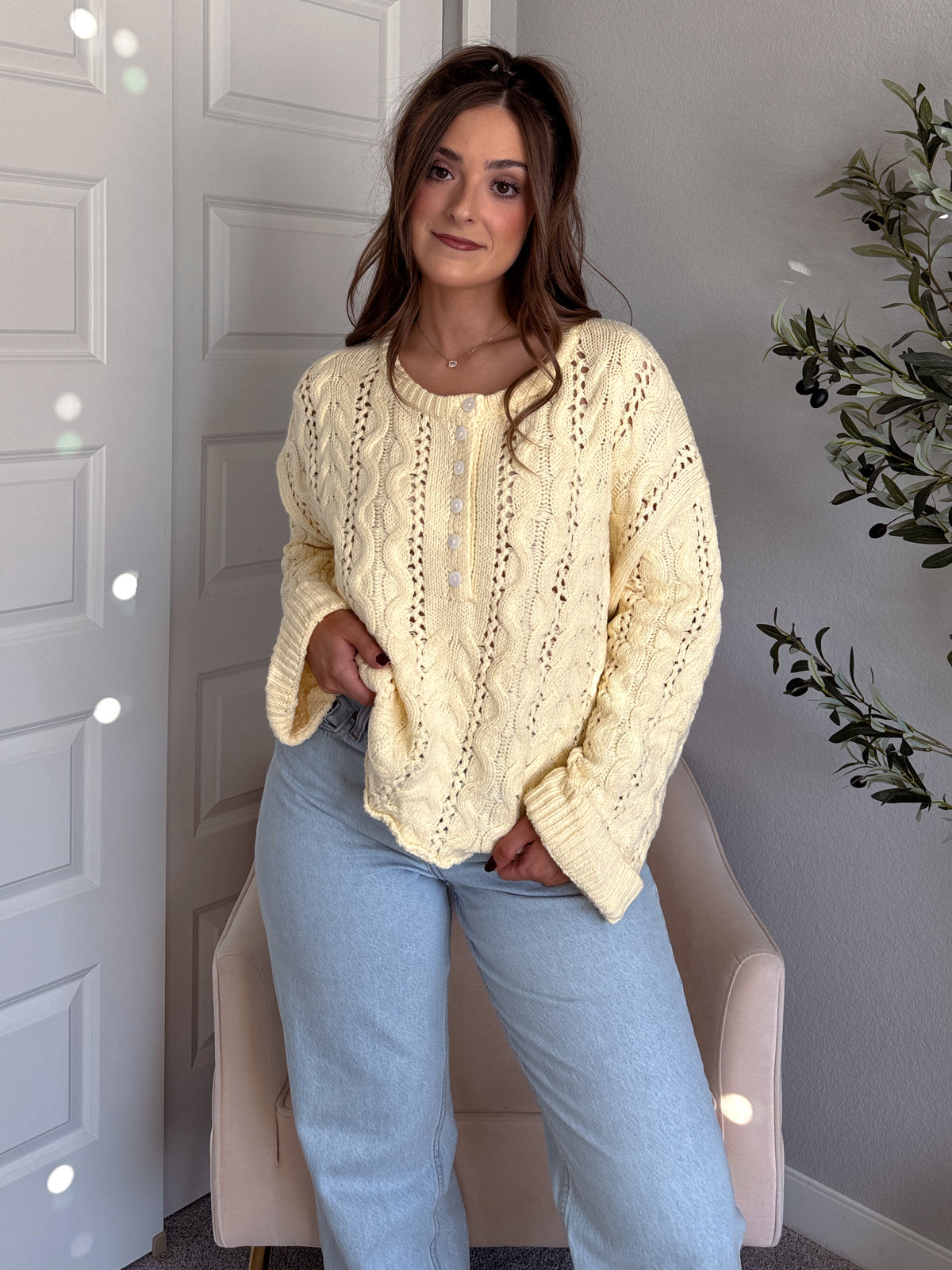 Clover Cable Knit Pullover Sweater (Butter Yellow)