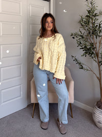 Clover Cable Knit Pullover Sweater (Butter Yellow)