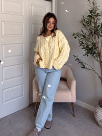 Clover Cable Knit Pullover Sweater (Butter Yellow)