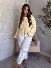 Clover Cable Knit Pullover Sweater (Butter Yellow)