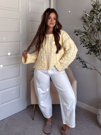 Clover Cable Knit Pullover Sweater (Butter Yellow)