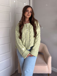 Clover Cable Knit Pullover Sweater (Light Green)