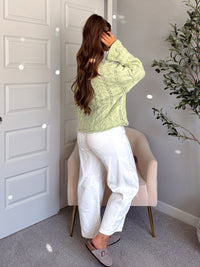Clover Cable Knit Pullover Sweater (Light Green)